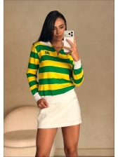 BLUSA MANGA LONGA POLO  LISTRADA 3 CORES BRASIL - VERDE/AMARELO/BRANCO