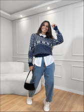 BLUSA JACARD ELZA - AZUL MARINHO