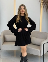 VESTIDO  BABADOS MOUSSE GUAPA - Preto
