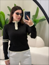BLUSA BICOLOR DECOTE COM ZIPER - PRETO