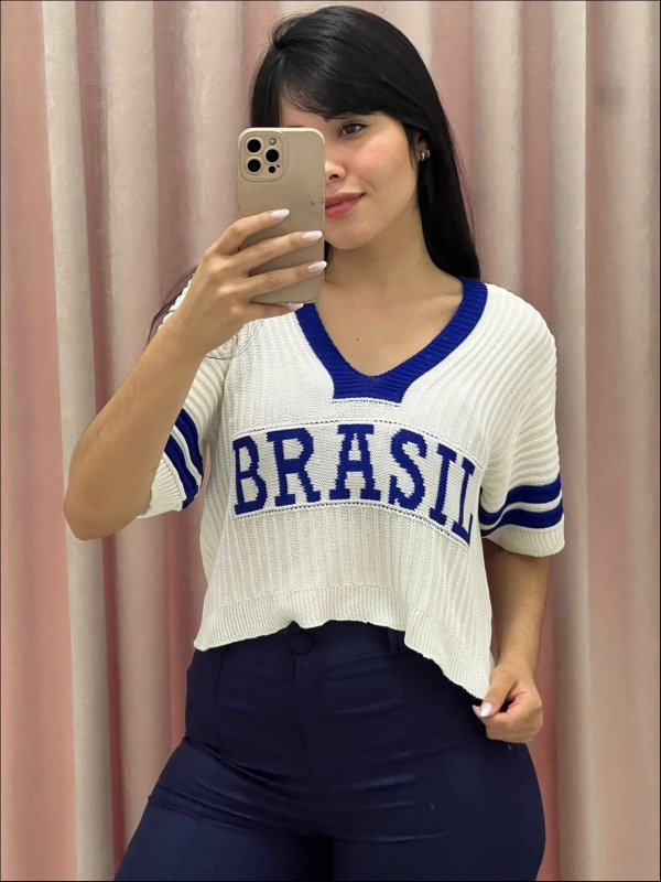 CROPPED NEW BRASIL - BRANCO/AZUL