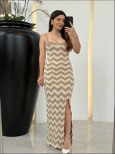 VESTIDO ZIGZAG LUREX - Areia com bege