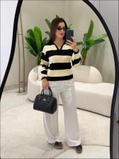 BLUSA POLO TATI - PRETO/OFF WHITE
