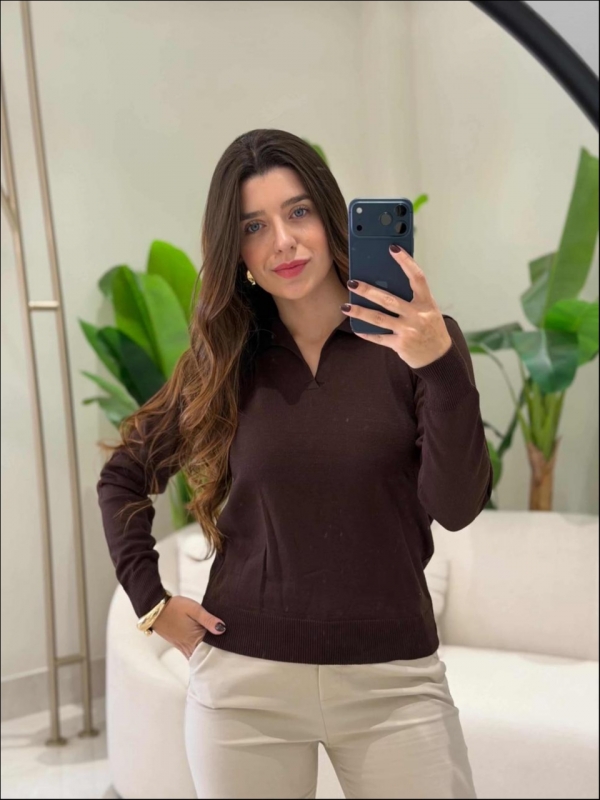 BLUSA ARY MANGA LONGA LISA - MARROM
