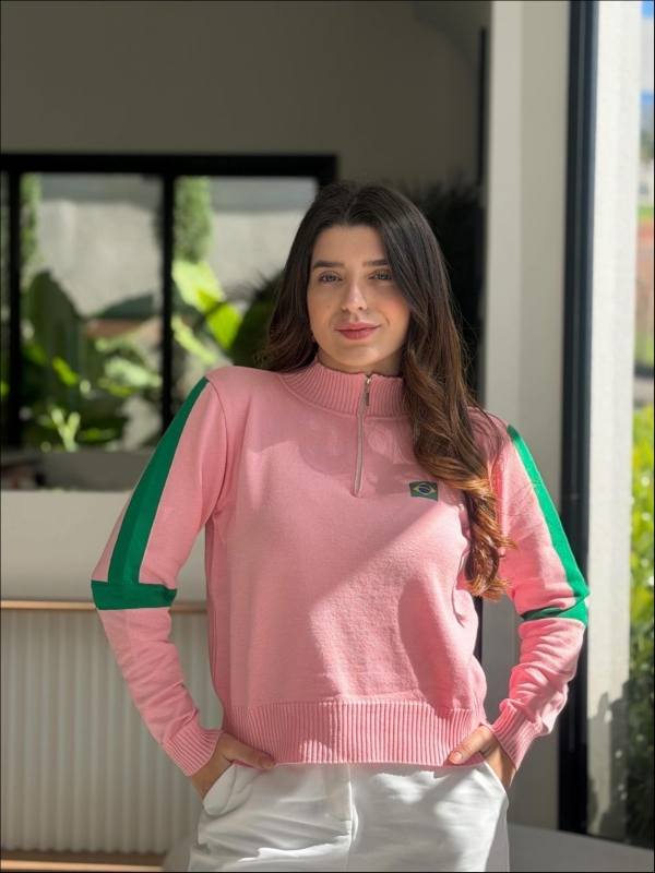 BLUSA BANDEIRA ZIPER - ROSA ORQUÍDEA
