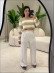 BLUSA LISTRADA PÉTALA - Areia com Branco