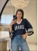 BLUSA AMPLA BRASIL LISA - Azul marinho com off white