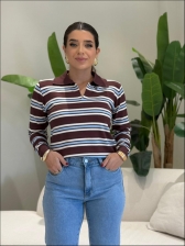 BLUSA MANGA LONGA LISTRADA ARY - BERINJELA/AZUL BEBE/ OFF WHITE
