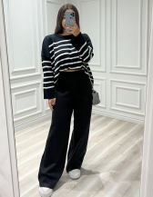 MAXI TRICOT LISTRAS CHLOE - Preto com off white