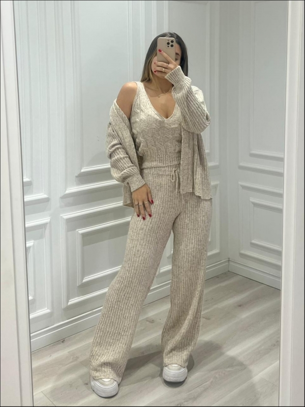 CONJUNTO MOUSSE TRES PEÇAS - BEGE COM MESCLA