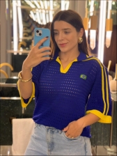 TSHIRT RENDADA BRASIL - AZUL BIC/ AMARELO