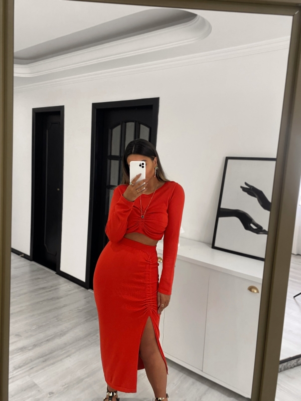 CONJUNTO DRAPEADO MANGA LONGA - Coral