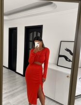 CONJUNTO DRAPEADO MANGA LONGA - Coral