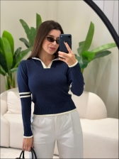 BLUSA BICOLOR DECOTE COM ZIPER - AZUL MARINHO