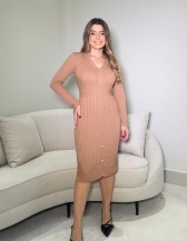 VESTIDO CANELADO HALEY - Bege novo