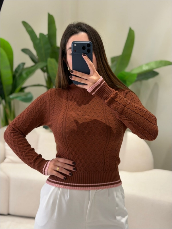 BLUSA BICOLOR VANESSA - MARROM COM ROSA
