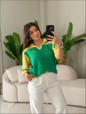 TSHIRT RENDADA BRASIL - VERDE COM  MANGA AMARELO