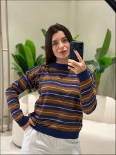 BLUSA PAMELA LISTRADA - AZUL COM CARAMELO