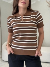 TSHIRT LISTRAS ARY - CARAMELO/OFF WHITE