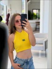 TOP APLIQUE BANDEIRA - AMARELO