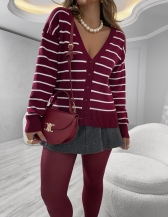 CASACO LISTRADO ROSANA - Vermelho cherry com off white