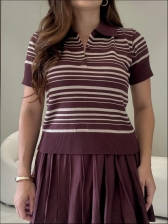 TSHIRT POLO LISTRAS - Marrom canela com Areia