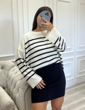 MAXI TRICOT LISTRAS CHLOE - Off white com preto