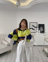 CONJUNTO TWINSET MODAL LISTRAS - Azul Marinho/Moscatel