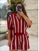 CONJUNTO SHORT LISTRAS VERTICAIS - Vermelho com branco