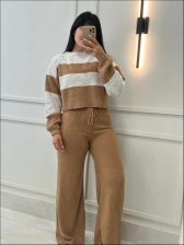 CONJUNTO MOUSSE LISTRADO CAROL - CARAMELO