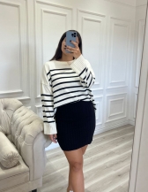 MAXI TRICOT LISTRAS CHLOE - Off white com preto