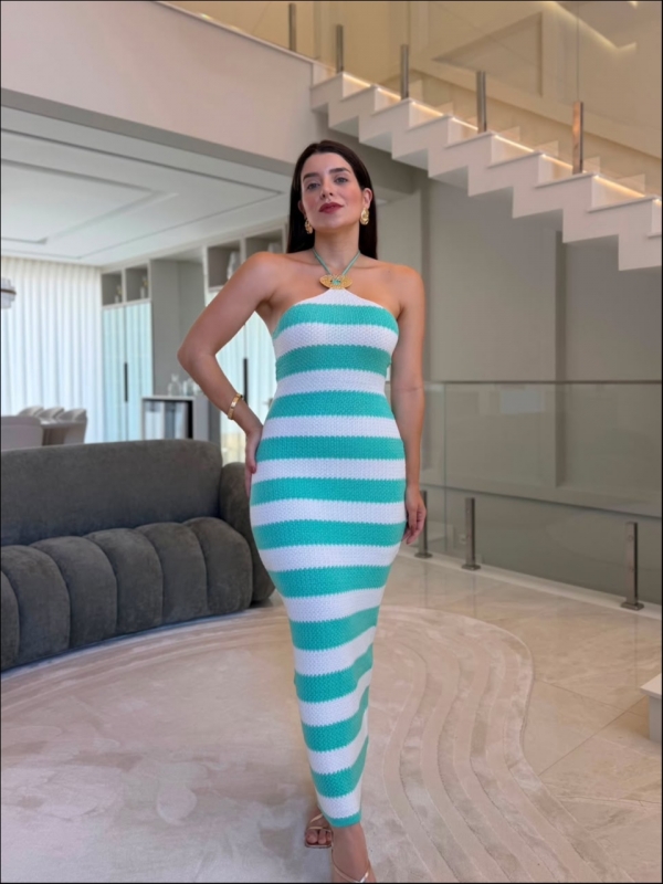 VESTIDO LISTRADO ANNE - VERDE AGUA
