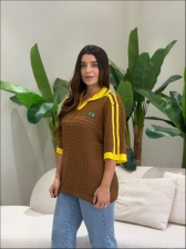 TSHIRT RENDADA BRASIL - MARROM/AMARELO