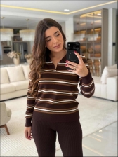 BLUSA MANGA LONGA LISTRADA ARY - MARROM/BRONZE/DUNAS