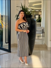 VESTIDO LISTRADO CELINE - AZUL MARINHO/OFF WHITE