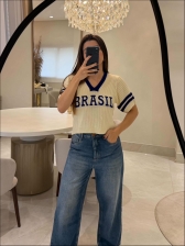 CROPPED NEW BRASIL - OFF WHITE/ AZUL BIC