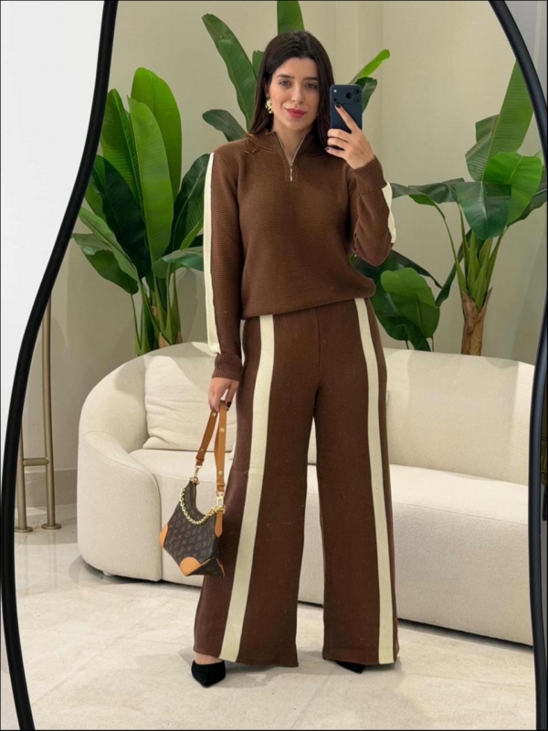 CONJUNTO BICOLOR HELO - CARAMELO/OFF WHITE