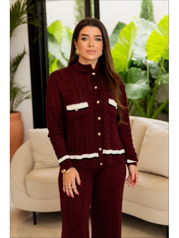 CONJUNTO ELISANGELA - VINHO/OFF WHITE/PRETO