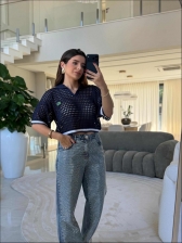 CROPPED GOLA POLO BANDEIRA - AZUL MARINHO/BRANCO
