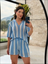 CONJUNTO SHORT LISTRAS VERTICAIS - AZUL BEBE COM BRANCO