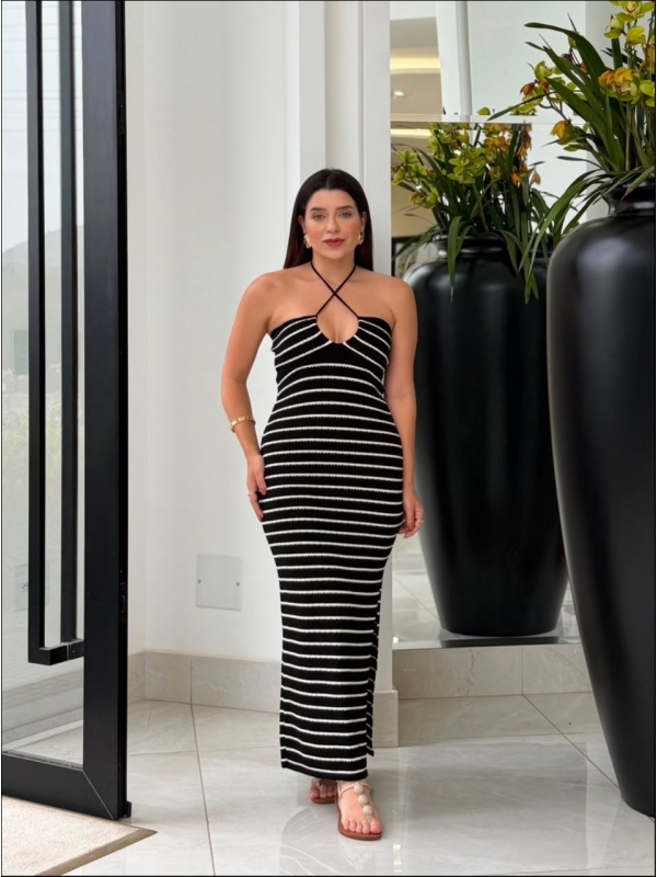 VESTIDO LISTRADO CAPRI - PRETO