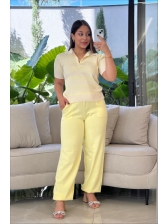 TSHIRT POLO LISTRAS - OFF WHITE/ AMARELO