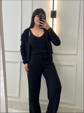 CONJUNTO MOUSSE CANELADO TRÊS PEÇAS GIANE - PRETO