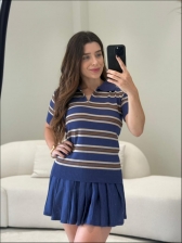 TSHIRT LISTRAS ARY - AZUL MARINHO/AREIA