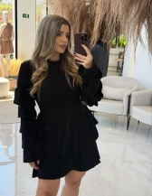VESTIDO  BABADOS MOUSSE GUAPA - Preto