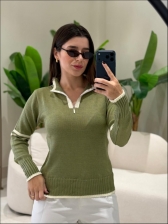BLUSA BICOLOR DECOTE COM ZIPER - VERDE MALVA