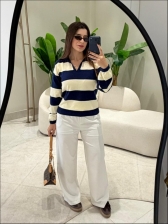 BLUSA POLO TATI - AZUL JEANS/OFF WHITE