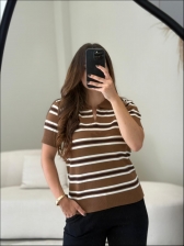 TSHIRT LISTRAS ARY - CARAMELO/OFF WHITE