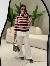 BLUSA PAMELA LISTRADA - MARROM COM ROSA