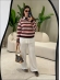 BLUSA PAMELA LISTRADA - MARROM COM ROSA